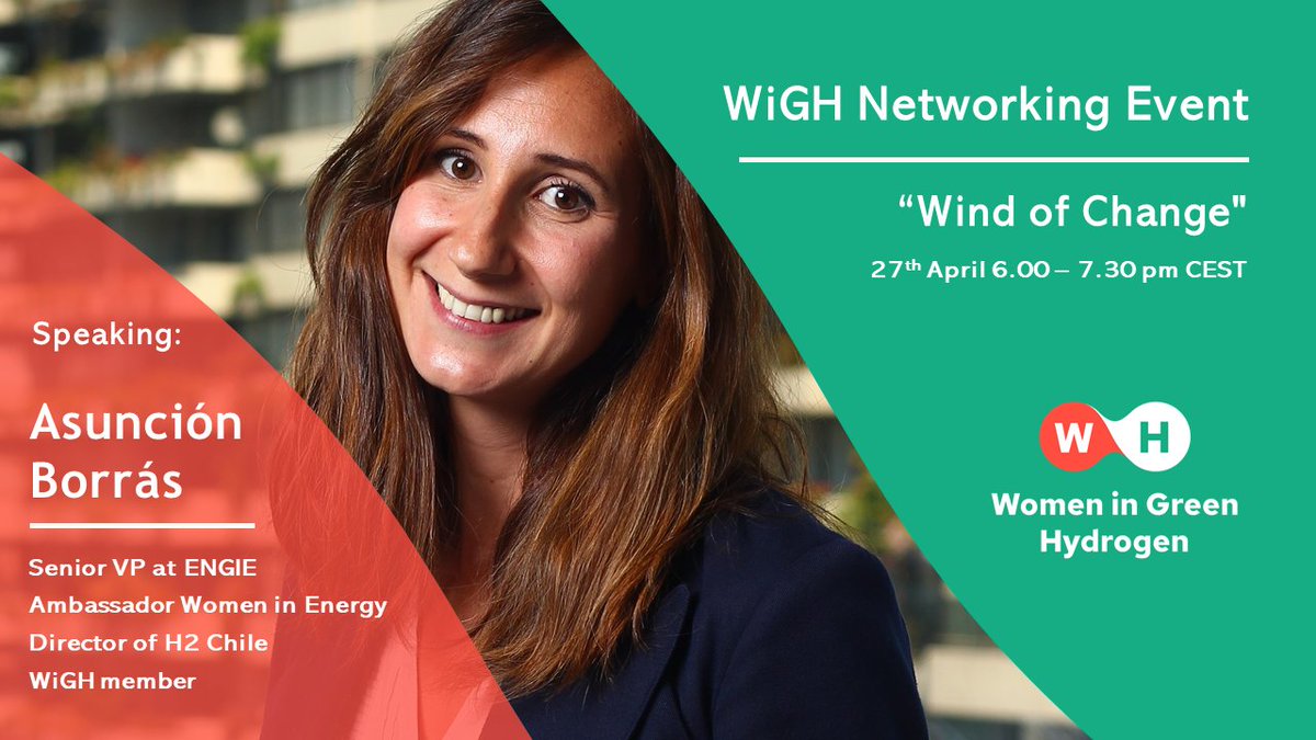 WiGH_network's tweet photo. At our #networking event (Western time zone), #WiGH2 member Asunción Borrás will be speaking about change in the #hydrogen world. Don’t miss it!
👉 27th April at 6.00 – 7.30 pm CEST
👉 To register https://t.co/i57KssB7xe https://t.co/JiJn6nEmUJ