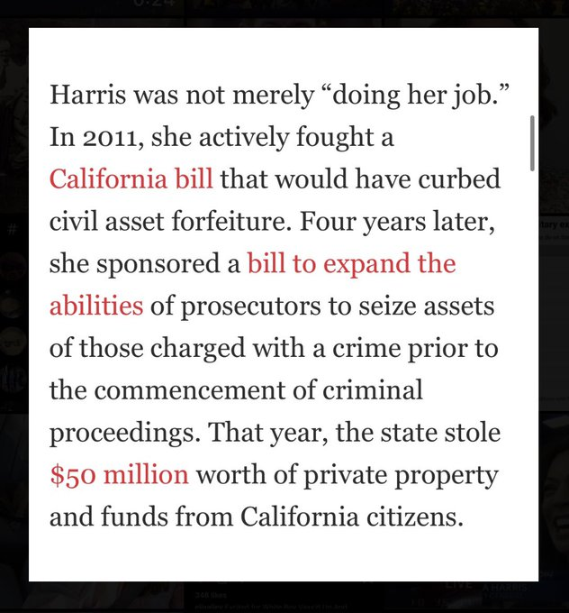 Biden and Thurmond architected the expansion of civil asset forfeiture, which allows police to steal property from people who are merely suspected of drug crimes, even without being convicted.Years later, Harris aggressively worsened the issue even further. 4/