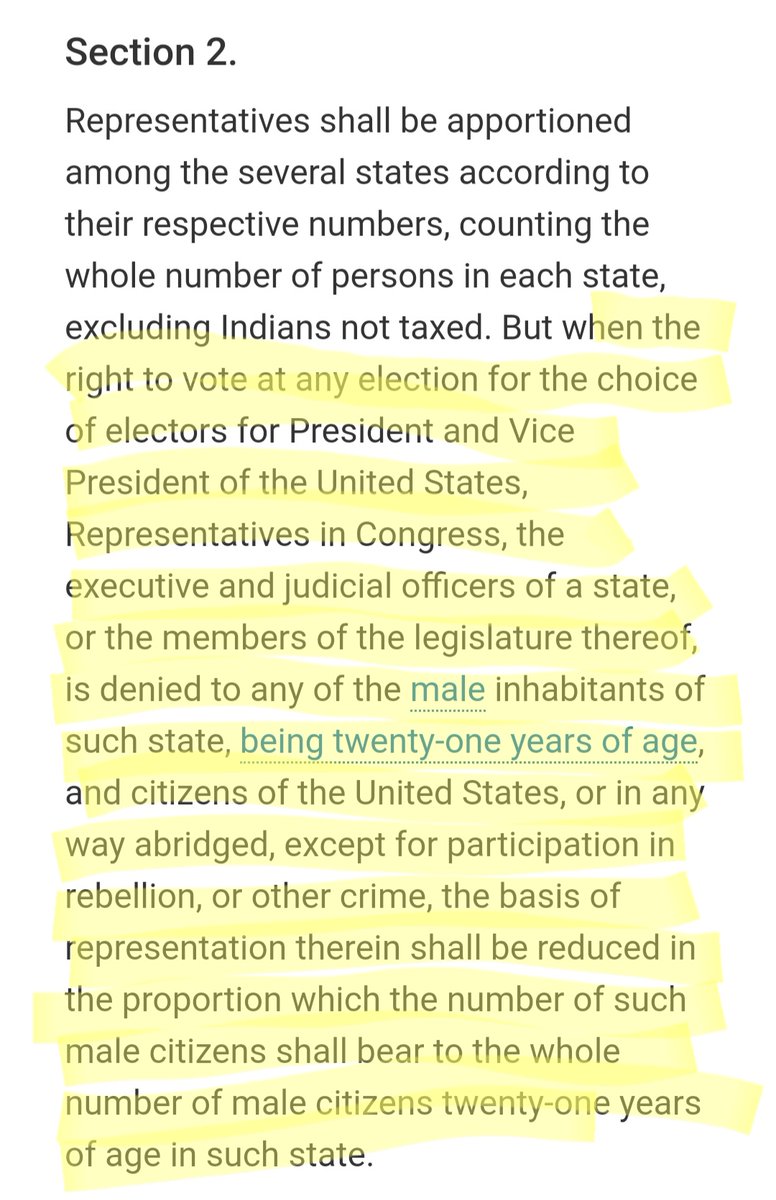 Headline: In 1868, Congress placed the harsh penalty of losing congressional representation of any state who placed limitations on US citizen's right to vote. Let's look at the least used Section of the most important Amendment (The 14th Amendment).1/8