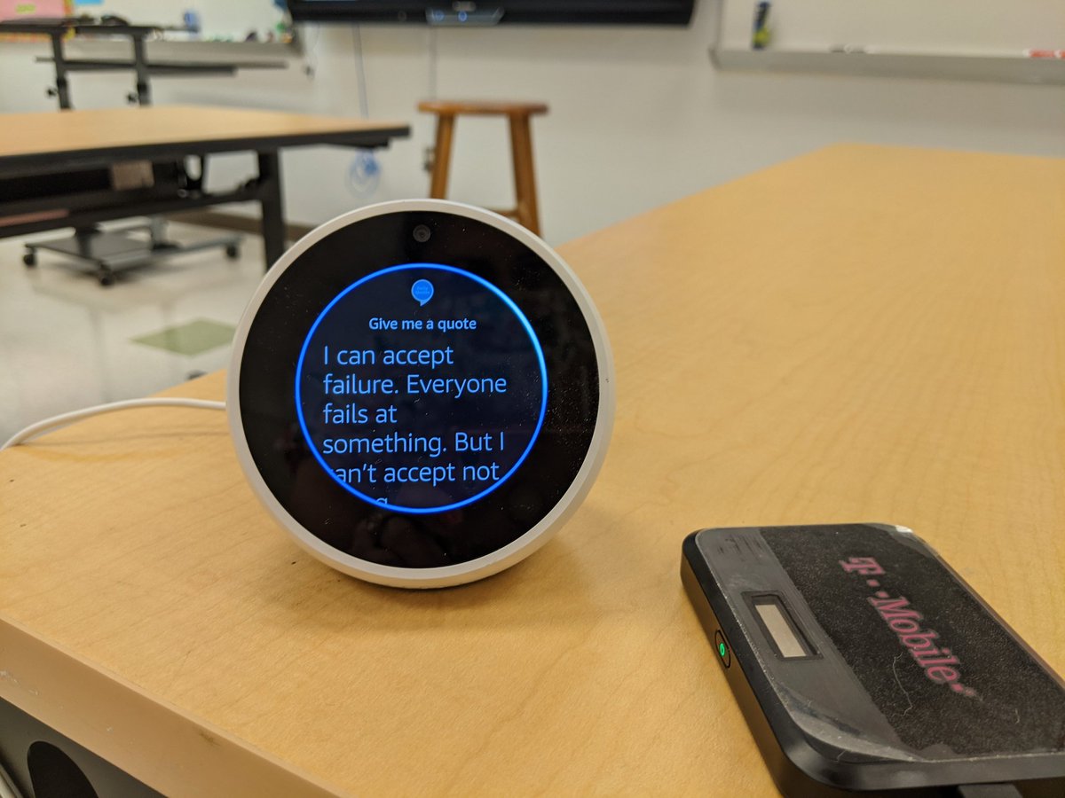 Thank you <a href="/EducationFund/">The Education Fund</a>  for supporting my classroom with the adapter grant Alexa in the classroom with portable Wifi. Today's motivational quote was from Michael jordan. #edfundgrants #edfundimpact <a href="/bccespedes/">Dr Cespedes (Correa)</a>