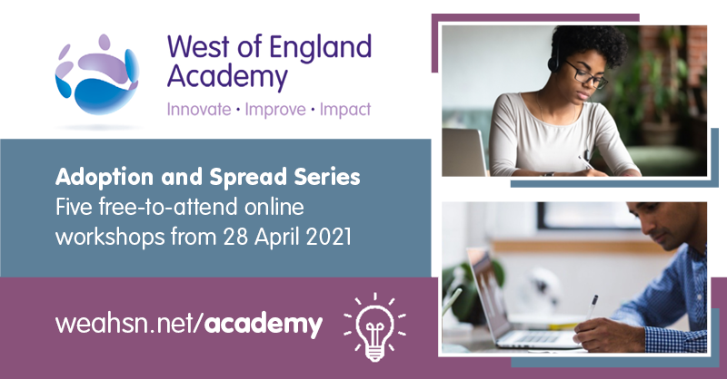 HealthInnoWest's tweet photo. Are you part of a healthcare project team looking to learn more about sharing new ideas and best practice?

Hosted by #WEAHSNAcademy, join our free series of 5 standalone 2-hour workshops starting next week.

Book now: https://t.co/5SHZ1v1BJa

 @ARC_West @capcbristol @BNSSG_THub https://t.co/cGM0XNsKn7