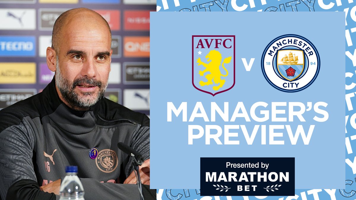 Coming up shortly...Pep will give us his thoughts on things ahead of Wednesday night's trip to Villa Park   @marathonbet   #ManCity |  http://mancity.com 