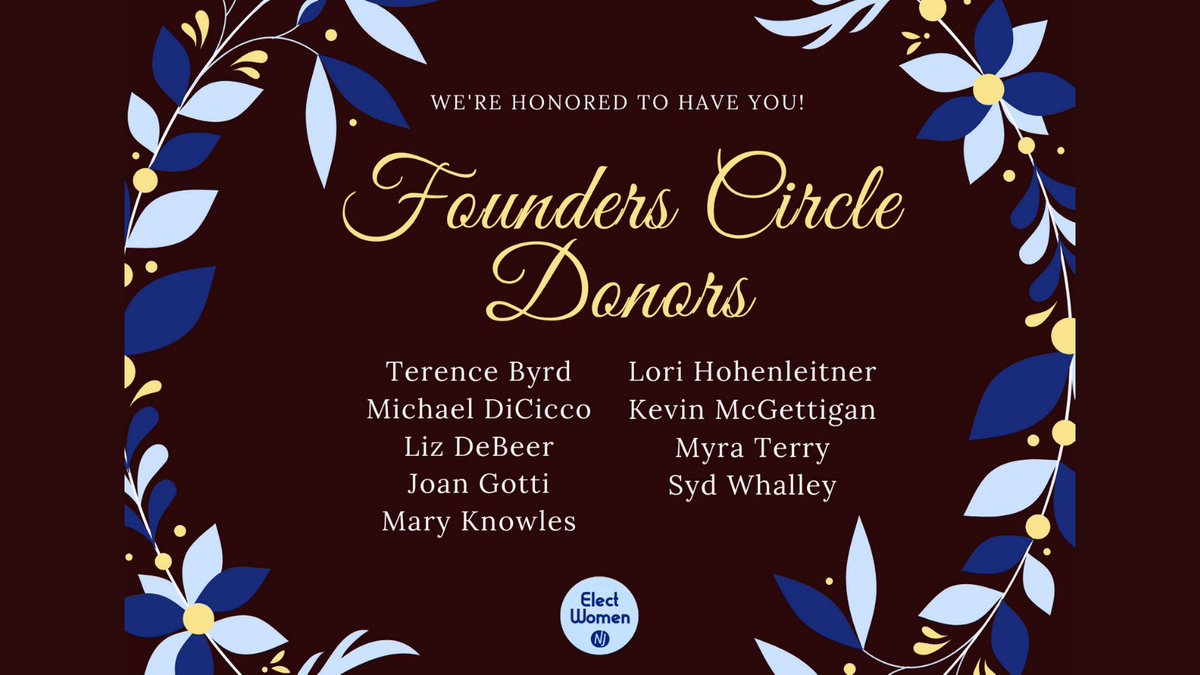 Founders Circle donors are critical to the success of Elect Women NJ.  In 2020, Elect Women NJ funded 20 women  - 75% of those women WON their elections.  Learn how you can join the circle today. #FoundersCircle #ElectWomenNJ #Donate2Women
electwomennj.com/founder-circle/