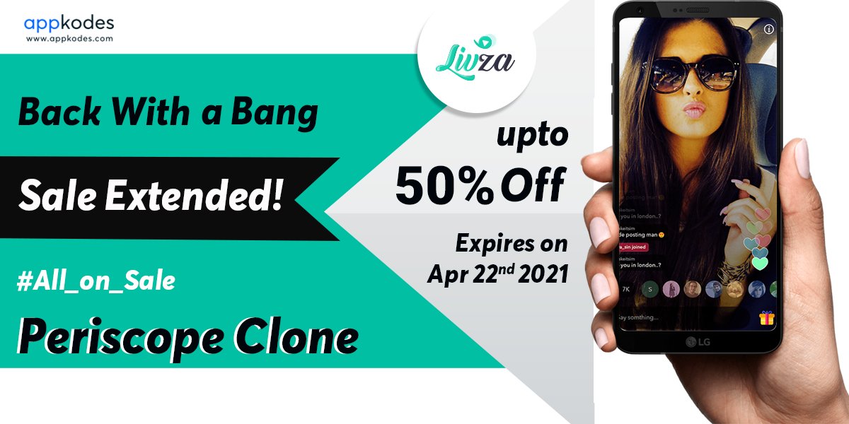 appkodes's tweet image. Don’t miss our Extended year-end sale!🤩 🤩 

 Start creating your live streaming app🎥 🎥 🤳  using Appkodes livza before the sale expires- by April 22nd,2021.

appkodes.com/periscope-clon…

#periscopeclone