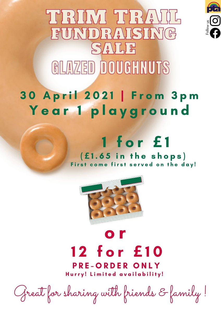 Bag yourself some sweet treats AND raise money for our much-needed Trim Trail at the same time! Order here forms.gle/rHUVBRwMBG5vWV… or buy at school on 30th April 3pm <a href="/FrithManor/">Frith Manor Primary</a> #trimtrail #donuts