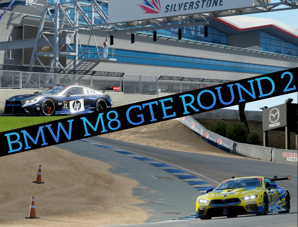 Round 2 of <a href="/racing_wave/">New Wave Racing</a> BMW M8 GTE Series 

After a immense 1st Round last week

Today takes the EU Lobby to Silverstone

And the US Lobby to Laguna Seca

Looking forward to another great Round, Good Luck to everyone competing

And catch the live stream and comms from 9pm UK