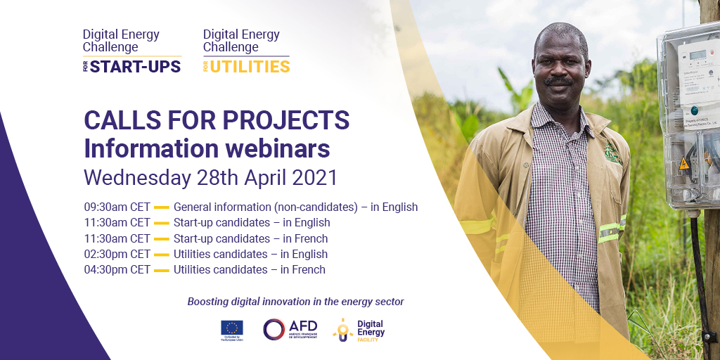 Are you looking to boost your #digital innovation project in the #energy sector in sub-Saharan #Africa?

🗓️ Sign up for an information #webinar on the 2021 #DigitalEnergyChallenge #CallforProjects!
➡️bit.ly/2Q7njMF
#AFDxUE #DigitalEnergyFacility #EnergyTransition