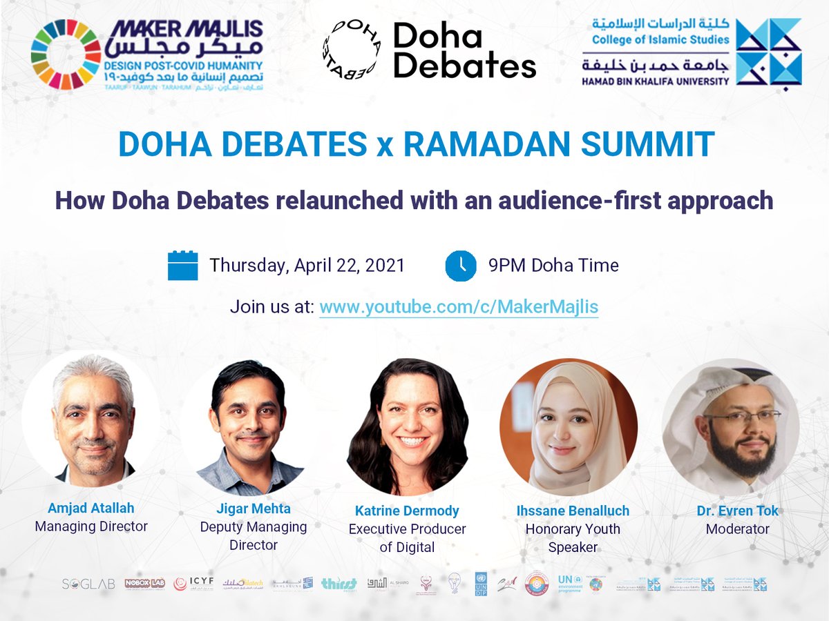 HBKU_CIS's tweet photo. ๐ #RamadanSummit: @DohaDebates Special Edition
๐ค We discuss how an audience-first approach has more propensity to instigate youth-driven #socialchange and ensure our audiences are knowledge "pro-sumers"
๐https://t.co/a5IUnH7SBv
@jigarmehta @Katrine_Dermody @ihssanebenaluch https://t.co/7Q5ElAGqCX
