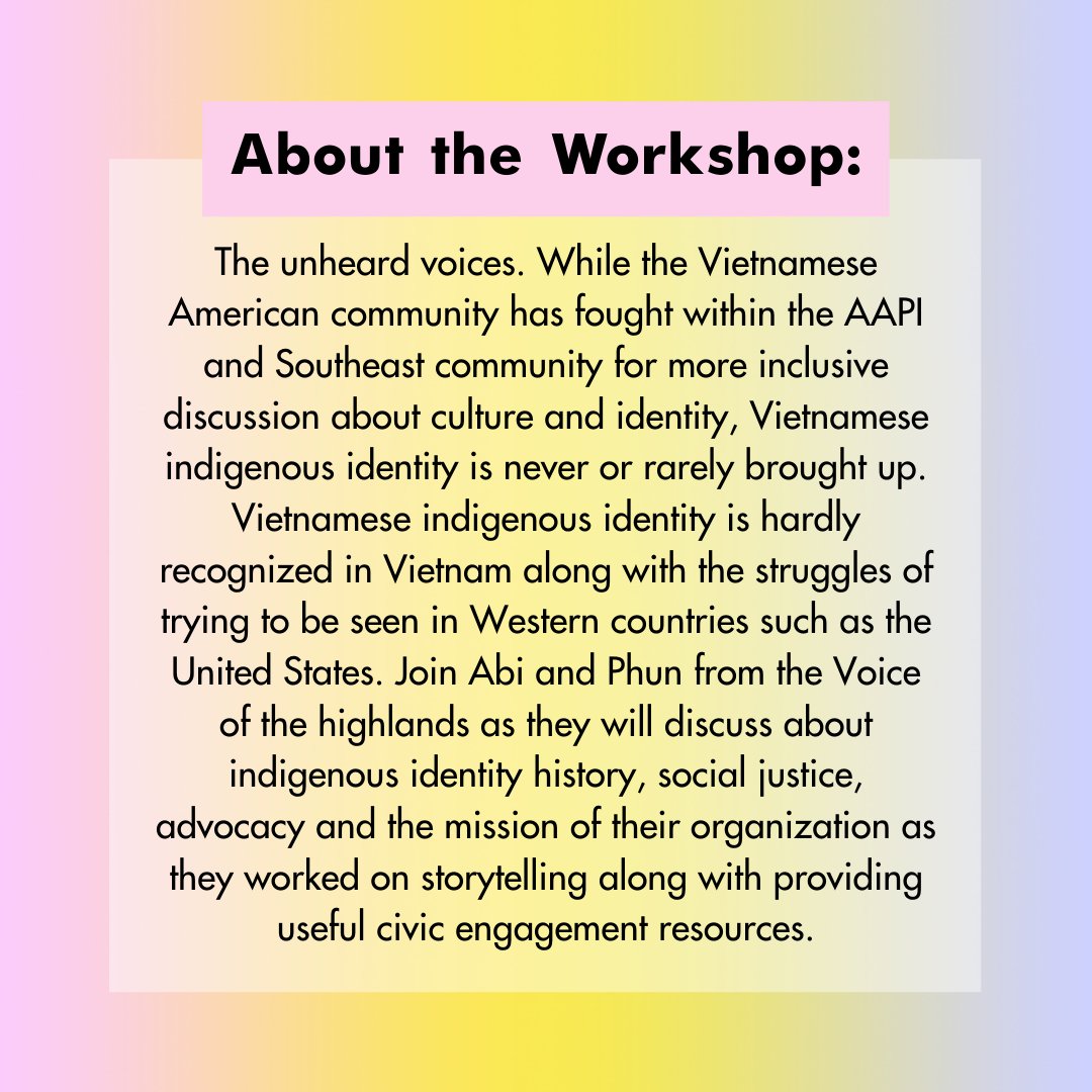 NYCAASC's tweet photo. Join us on 4/24 to attend the "A Minority in a Minority: Vietnamese Indigenous Identity" Workshop to learn about indigenous identity history! #nycaasc #asian #asianamerican #nycaasc #nyc #students #aapi #aapiawareness #workshops #free #snapshots  #stopasianhate #stopasiancrimes https://t.co/NliWJufSqq