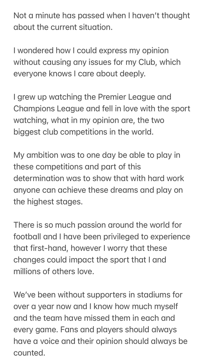 theutdjournal's tweet photo. 🚨 BREAKING: Luke Shaw has released a statement on the current situation created by the Super League announcement 👇 #mufc #mujournal https://t.co/bldBuJbD04