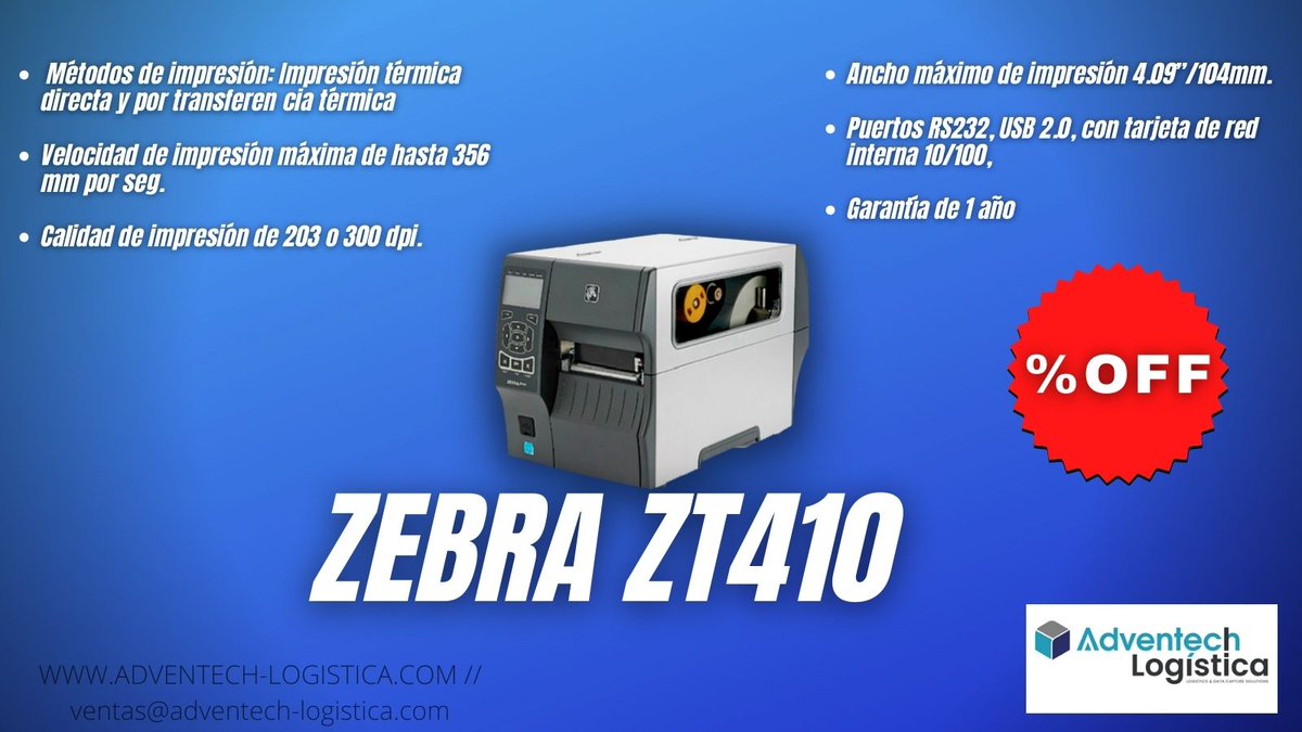 AdventechL's tweet image. Impresora #ZebraZT410, diseñada para satisfacer sus necesidades actuales y futuras. Construida sobre la base de reputación comprobada de la serie ZM con respecto a su confiabilidad, conoce más info en este link: tinyurl.com/tpcsj3wf

 #AdventechLogisitca #Im