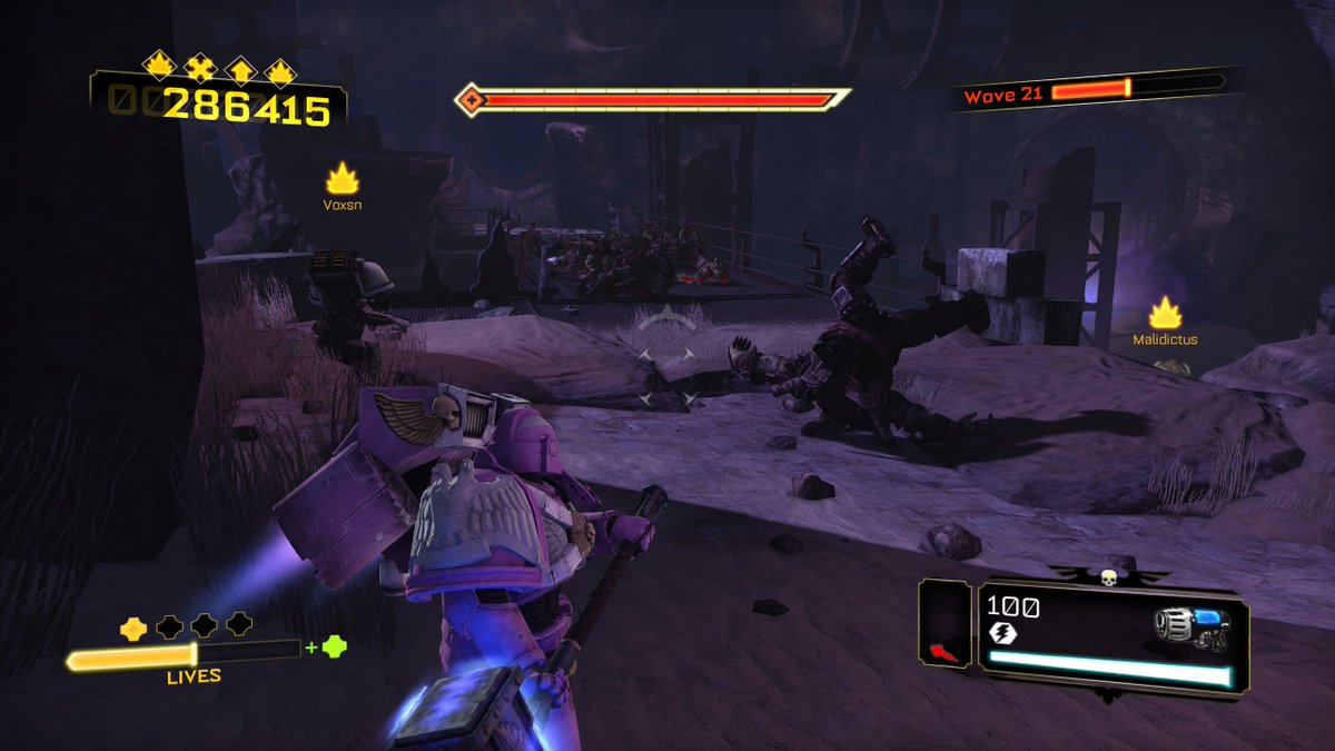 Warhammer 40,000: Space Marine is an old game, but the gameplay is still solid, and the 4-person co-op mode can be brutal. But also funny, as illustrated by this black orc corpse staying in its breakdancing pose.