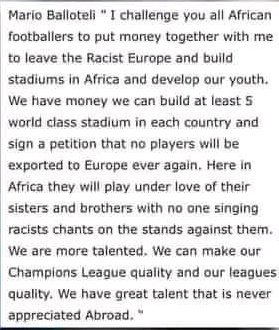 0xredman's tweet photo. Mario making alot of sense. Its indeed time we develope and make Africa a better place to live in. We have everything we need here in Africa..👌
#SuperLeague #SuperLeagueOut https://t.co/FL31oiYQm7