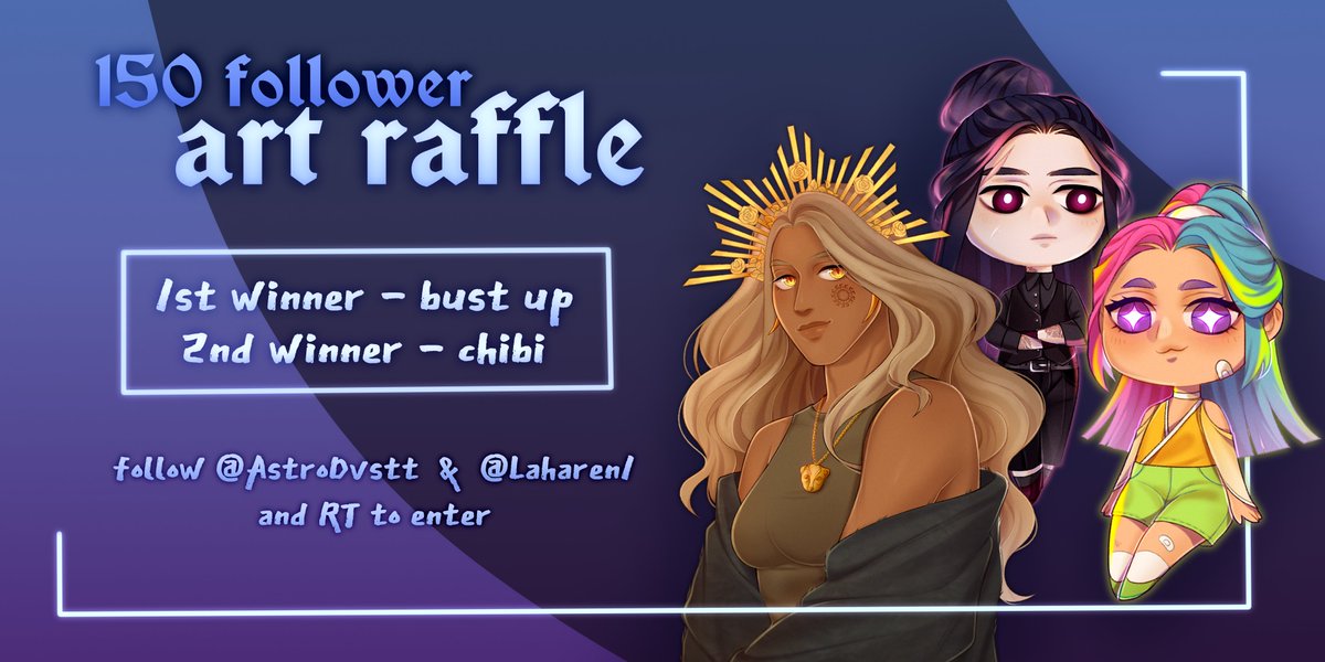 AstroDvstt's tweet photo. 🌕 150 followers art raffle🌕
Thank you so much for your support, I have decided to open a joint raffle with Haren. Good luck everyone!

🌕 Follow @AstroDvstt and @laharen1 + RT to enter.
🌕1st winner gets a bust-up | 2nd winner gets a chibi.

- Ends May 16 -

#Vtuber #ENVtuber https://t.co/vpYcS6hSuI