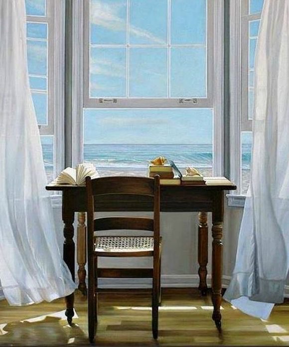 As normal life approaches, remember that "alone time” should be on your list of daily hygiene practices, right alongside sleep, exercise, and brushing your teeth!
(Ocean view not required.)
Painting by Karen Hollingsworth (via Helen Warlow)