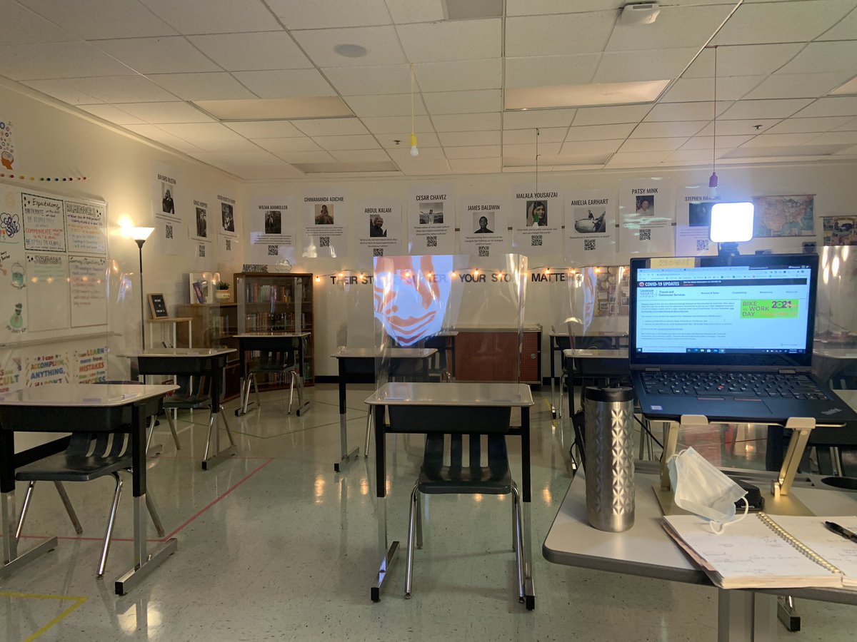 4-day hybrid starts today! New classroom setup 🤓 Bring it on! The kids are so excited to meet the other half of the hybrid students. Can't wait until we can safely have all of them together. #3feetapart