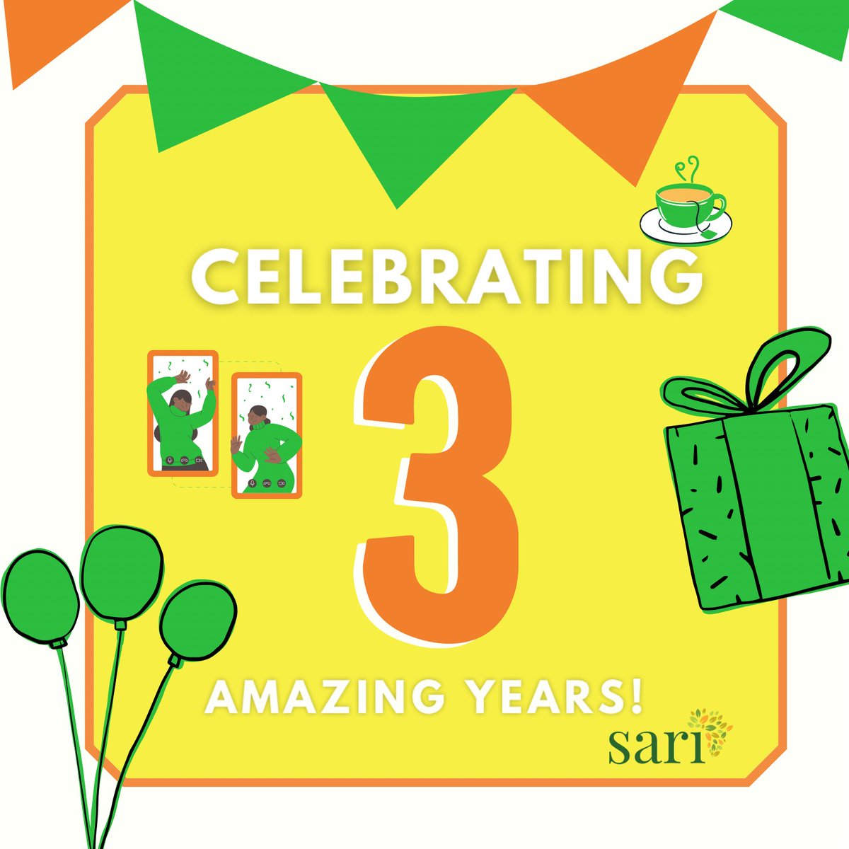 sari_teas's tweet photo. Sari at 3!! 🎉✨                                                                                               

Join us as we celebrate three wonderful years of our brand’s amazing growth! 💚🧡💛 https://t.co/ZIQWYTm1Ut