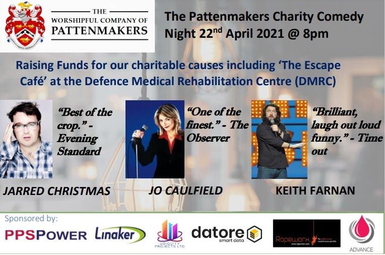 PattenmakersCo's tweet image. You are invited to a Comedy Night. Live this Thursday in your living room with the amazing @Jo_Caulfield @jarredchristmas &amp;amp; @KeithFarnan No entry charge but donations invited for our charity including our support for @dms_dmrc #City #Livery #Charity
pattenmakers.co.uk/index.php/char…