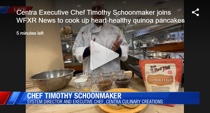 Centra Health System Director and Executive Chef Timothy Schoonmaker Demonstrates a  #Heart #Healthy Quinoa Banana Pancake #Recipe on WFXR News: ow.ly/rPmM50Essvq