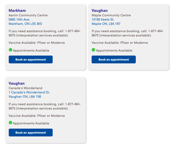 [ON] Lots of appointments available if you live in the hot zones in York Region 35+
L3S, L4K, L4L, L4J or L6A
x.com/VaxHuntersCan/… #COVID19 #COVID19Vaccine #COVID19ON #vhcON