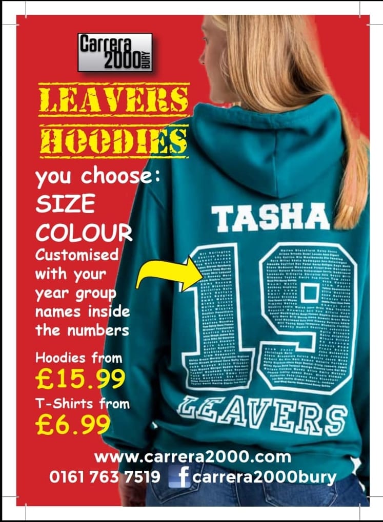 School Leaver Hoodie orders are being taken, for more info please email hello@carrera2000bury.com or DM us 😀