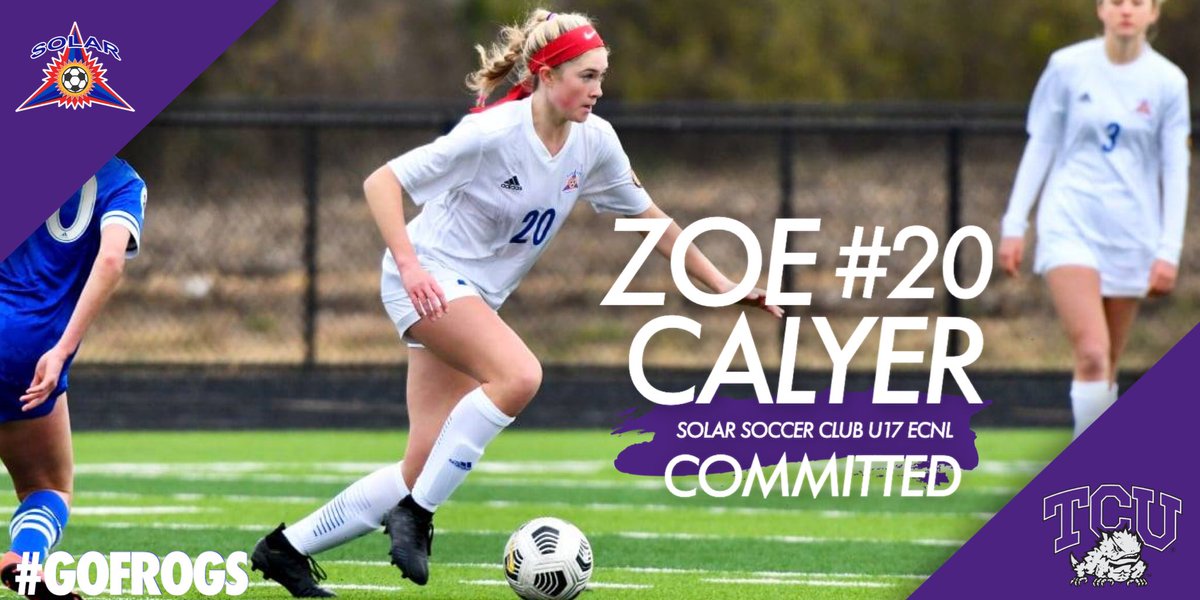 Solar04ECNL's tweet image. Congratulations to our @zoecalyer on her verbal commitment to continue her education and career on the pitch at @tcuwsoccer !! #GoFrogs #SolarNation #Committed