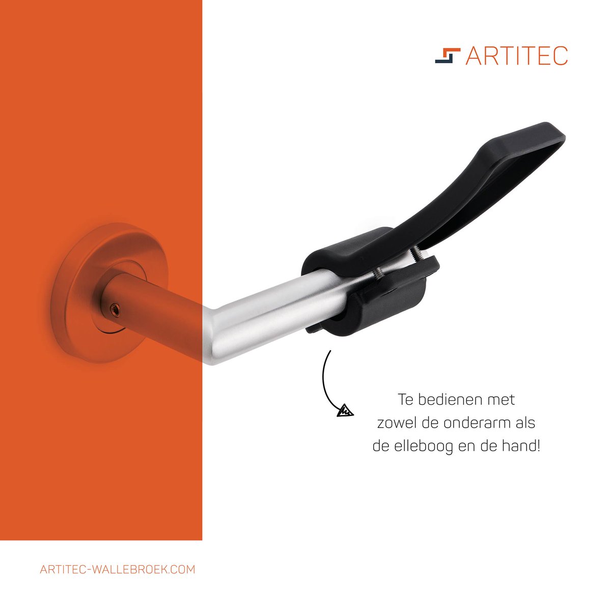 ArtitecW's tweet image. Al kennisgemaakt met onze handsfree kruk opzet? Met deze kruk opzet maak je een bestaande kruk geschikt om te bedienen met zowel de onderarm als de elleboog. Bediening met de hand blijft mogelijk. #handsfreekrukopzet #artitecwallebroek #doorhandles