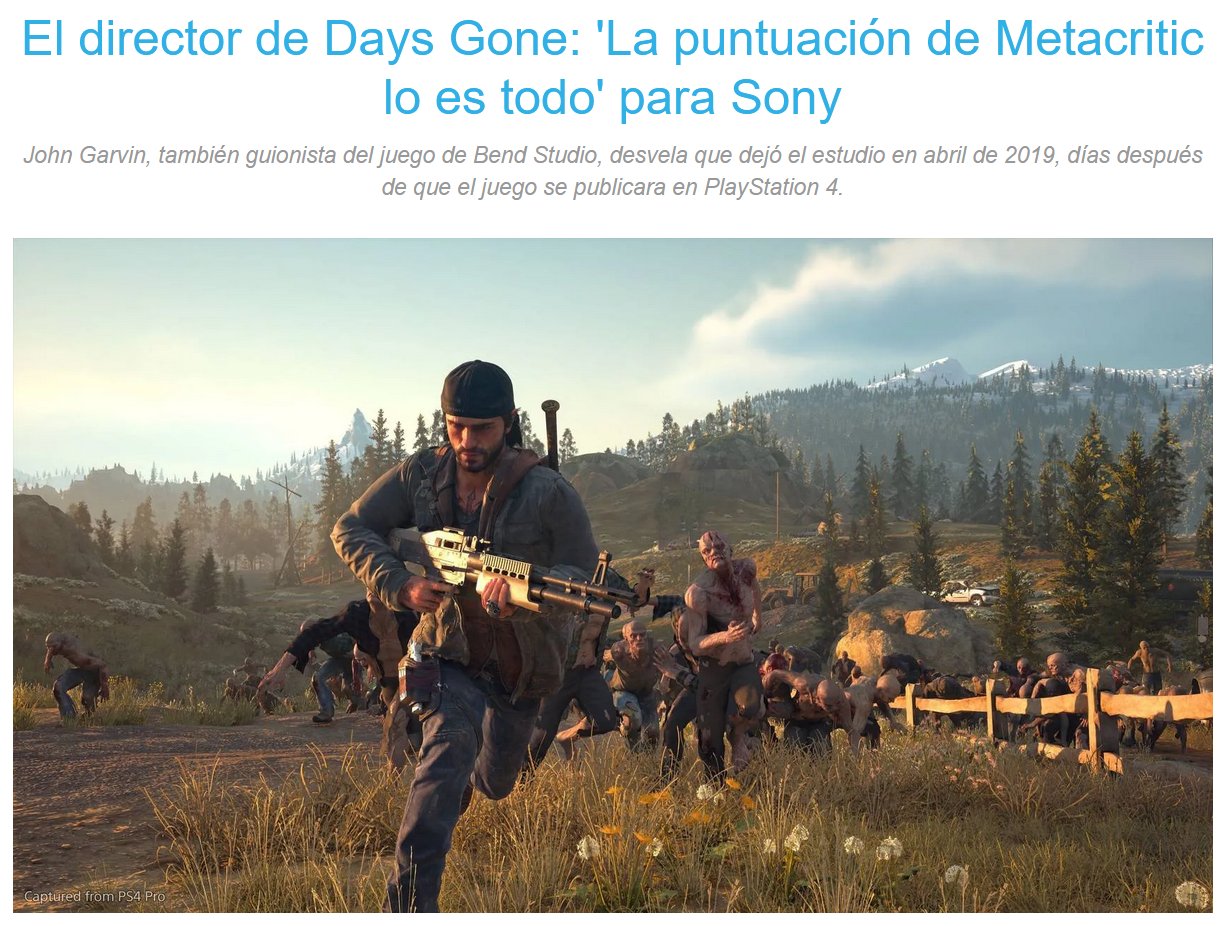 Director de Days Gone: “La puntuación de Metacritic lo es todo para Sony”
