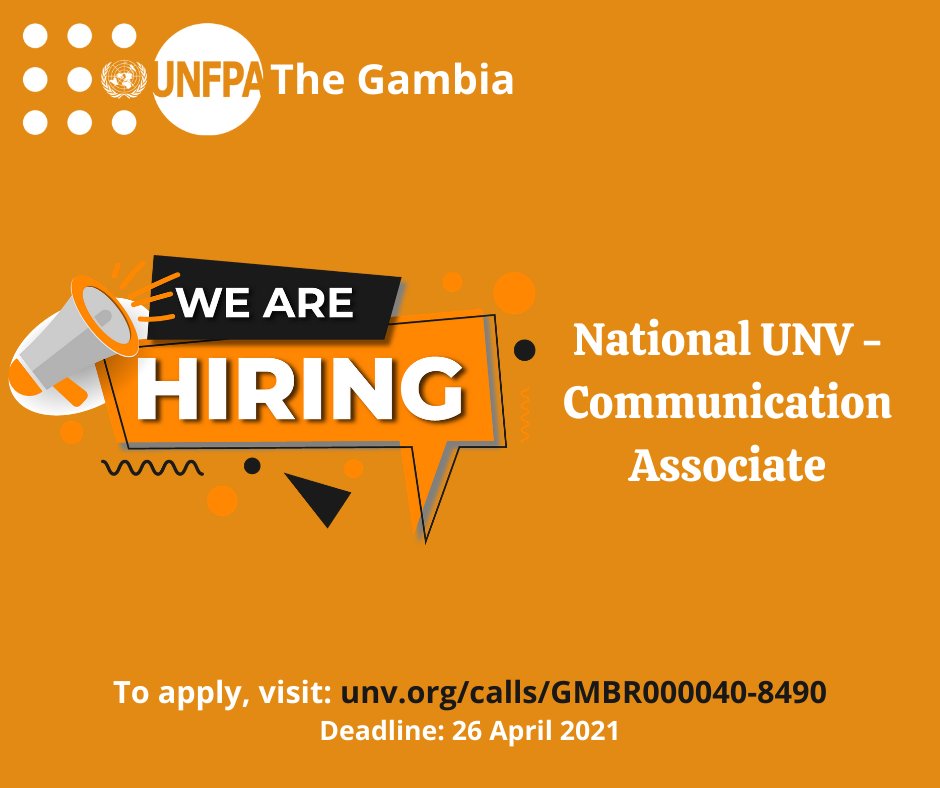 🚨VACANCY ALERT🚨

🔶Have excellent communication skills?
🔶Interested in supporting our work in The #Gambia?

Apply now to join our team: unv.org/calls/GMBR0000…

Deadline is 2⃣6⃣ April 2021