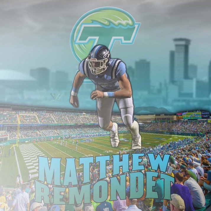 mremondet24's tweet photo. I’m excited to announce that I have committed and will continue my athletic and academic career at Tulane University! #RollWave

 @GreenWaveFB @CoachJCY @wesley_fritz @HypeSportsToons https://t.co/vJFOvEBE8t
