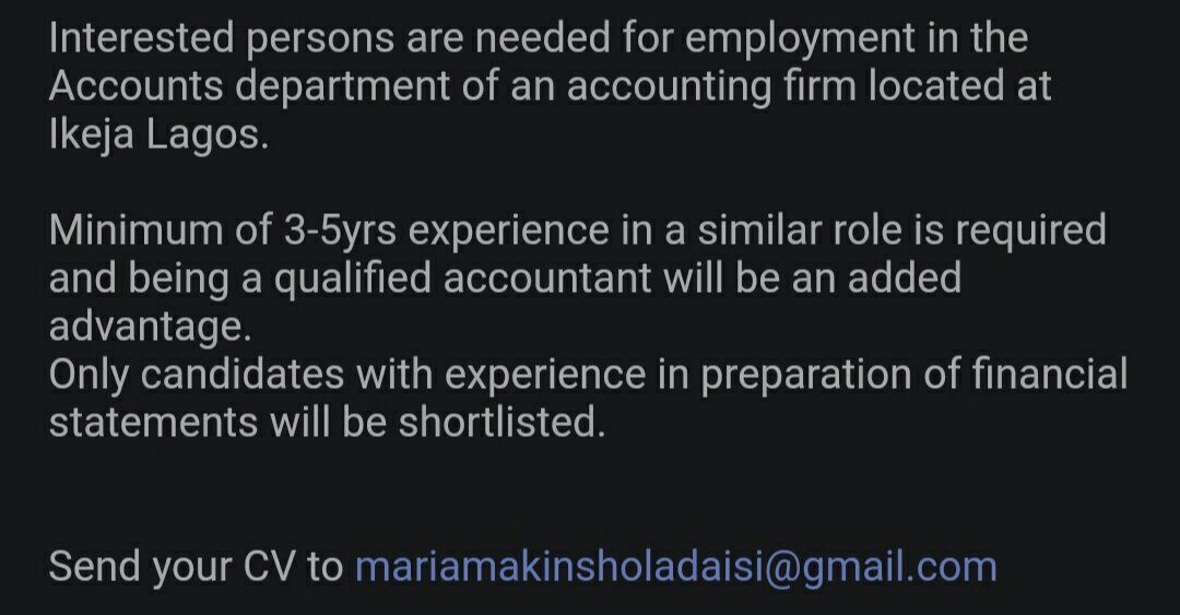 OYAfoundation's tweet photo. #jobs #applywithin #Accountant #FinanceManager #Tax #Auditor #Abuja #Lagos #Nigeria #Job #jobsearch #jobseekers https://t.co/GMMDu90xIJ