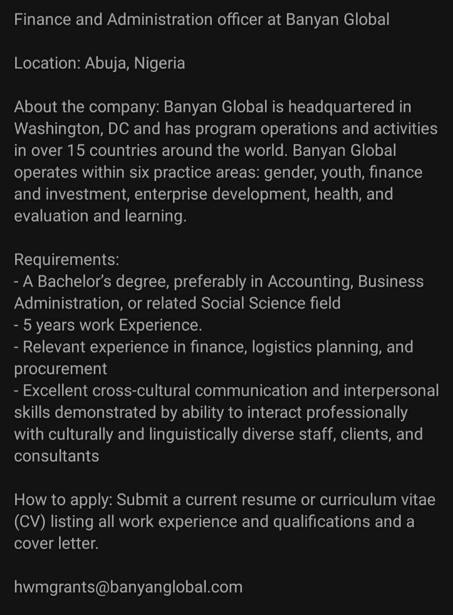 OYAfoundation's tweet photo. #jobs #applywithin #Accountant #FinanceManager #Tax #Auditor #Abuja #Lagos #Nigeria #Job #jobsearch #jobseekers https://t.co/GMMDu90xIJ