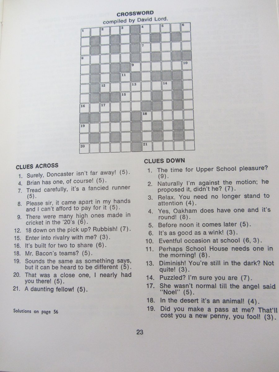 Wanting a challenge? Try to solve this crossword from the Spring 1974 edition of the Oakhamian Magazine. We'd love to see your attempts! #crossword #ChallengeAccepted