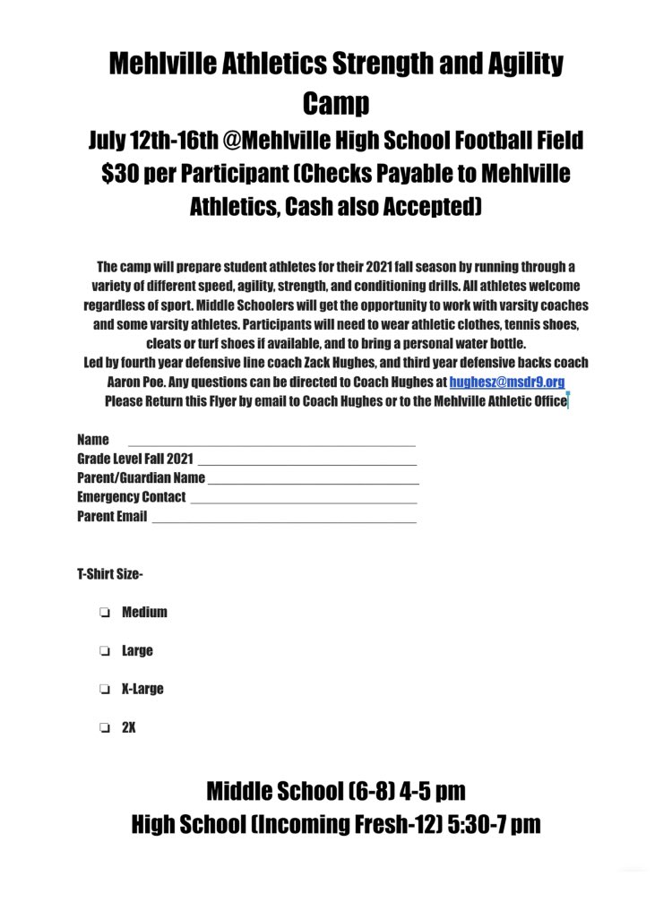 Speed and Agility Camp at Mehlville HS July 12-16! A great opportunity to get better!!! #ALLIN #WeAreMehlville
