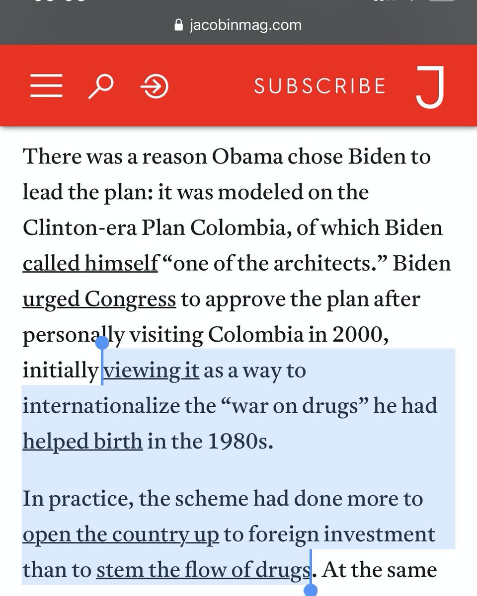 Biden decimated South America by internationalizing the War on Drugs with his Plan Colombia, which displaced millions, killed thousands, and actually increased cocaine cultivation, creating the conditions that cause refugees to flee to the US. 11/