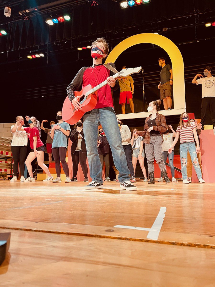 Alex Yelovich strums the guitar in “Those Magic Changes”. The cast and crew of GREASE are hard at work preparing for their spring performances next week!