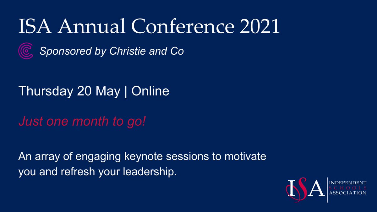isaschools's tweet image. Looking forward to welcoming members to our Annual Conference next month, kindly sponsored by @ChristieCo 

Topics include Developing a Resilience Mindset, The Development of Teacher and Curriculum Expertise and Embedding Diversity within your Curriculum

bit.ly/3swdrcd