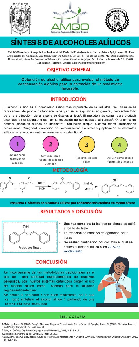 AnllelyDLsantos's tweet photo. Este es mi trabajo "Síntesis de Alcoholes Alilicos" 
@AMQO_mexico #AMQO28 #9L #QuimicaOrganica #XVI_AMQO https://t.co/0TJ55LHOVj