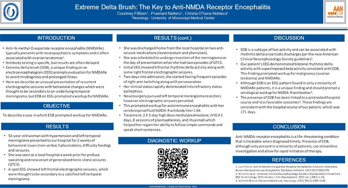 UMMC Student Interest Group in Neurology (@ummc_sign) on Twitter photo SIGN member and M3 Courtney Filliben describes the role of excessive delta brush on EEG as a marker for recognizing Anti-NMDA encephalitis! #NeuroTwitter #FutureNeurologist #AANAM <a href="/myelinMD/">Alissa Willis</a> <a href="/lojackwms/">Loretta Jackson</a> <a href="/LAWoodwardMD/">LouAnn Woodward M.D.</a> <a href="/lucypersaud/">Lucy Persaud</a> @AANMember <a href="/AntiNMDA_Inc/">Anti-NMDA Foundation</a> <a href="/AmEpilepsySoc/">American Epilepsy Society</a> SIGN member and M3 Courtney Filliben describes the role of excessive delta brush on EEG as a marker for recognizing Anti-NMDA encephalitis! #NeuroTwitter #FutureNeurologist #AANAM <a href="/myelinMD/">Alissa Willis</a> <a href="/lojackwms/">Loretta Jackson</a> <a href="/LAWoodwardMD/">LouAnn Woodward M.D.</a> <a href="/lucypersaud/">Lucy Persaud</a> @AANMember <a href="/AntiNMDA_Inc/">Anti-NMDA Foundation</a> <a href="/AmEpilepsySoc/">American Epilepsy Society</a>