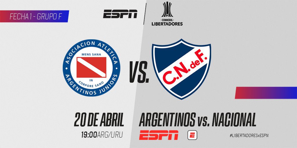 Hoy estamos con <a href="/julirawe/">Juli R</a> y <a href="/ChuchoRames/">Chucho Rames</a> produciendo <a href="/AAAJoficial/">Argentinos Juniors</a> vs. <a href="/Nacional/">Nacional</a>. 
19 horas 🇦🇷🇺🇾
18 horas 🇵🇾🇧🇴🇻🇪
17 horas 🇨🇴🇵🇪🇪🇨
🎙<a href="/leogabes/">Leo Gabes</a> <a href="/ChavoFuchs/">Diego “Chavo” Fucks</a> 
🏟<a href="/m_benedetto/">Marcelo Benedetto</a> <a href="/nicobrusco86/">Nicolás Brusco</a>