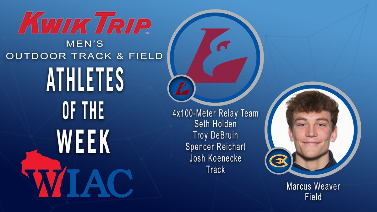wiacsports's tweet photo. #WIACTF | @UWLAthletics 4x100-Meter Relay Team and @UWECblugolds Weaver Selected Kwik Trip Men's Athletes of the Week: https://t.co/gVwCnNvoIQ
#d3tf https://t.co/LCMENOUXt6