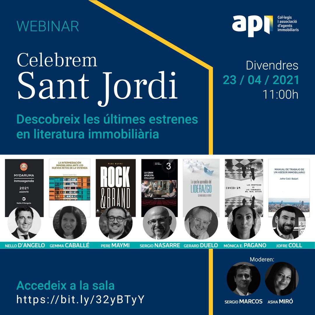 Aquest divendres parlaré sobre el llibre "La intermediación inmobiliaria ante los nuevos retos de la #vivienda" <a href="/Tirant_ESP/">Tirant España</a> al webinar organitzat pel <a href="/apicatalunya/">API Catalunya</a> amb <a href="/DueloGduelo/">Gerard Duelo</a> <a href="/SNasarreA/">Sergio Nasarre Aznar</a> <a href="/housingchairurv/">Cátedra UNESCO de Vivienda</a> #SantJordi2021