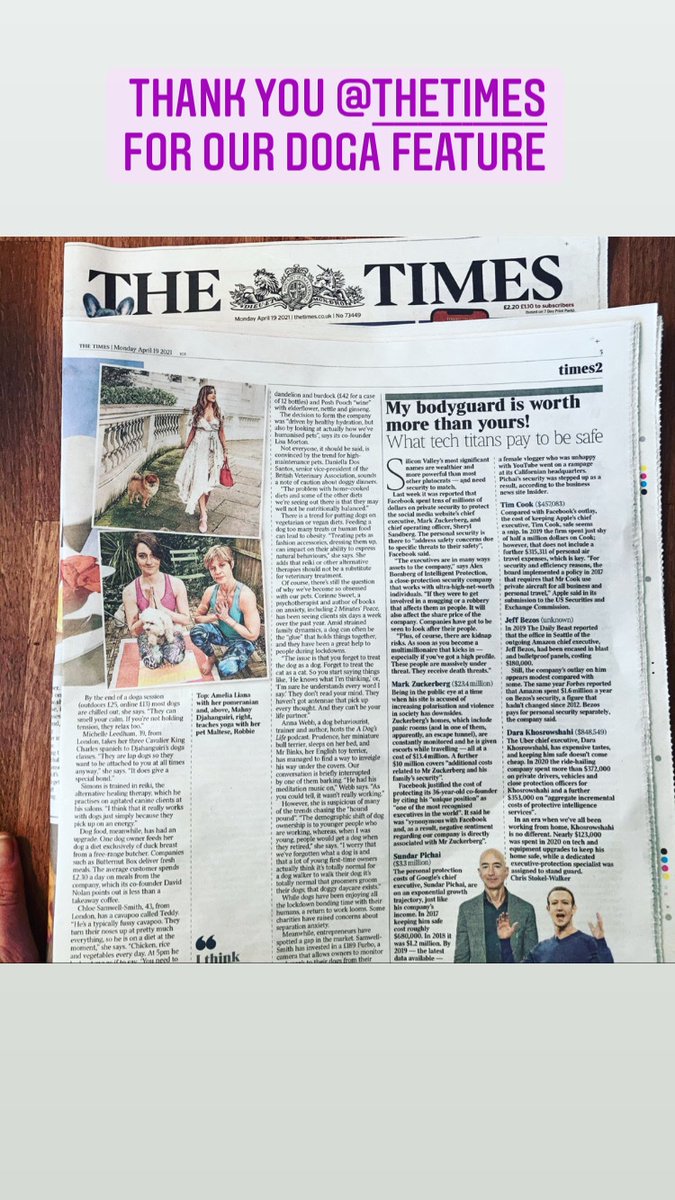 <a href="/dogayogamahny/">Doga DOG YOGA</a> Thank you <a href="/thetimes/">The Times and The Sunday Times</a> for a great #doga write - up! We hope to share this incredible #dogyoga practice with all our lockdown puppies 
For classes visit dogayoga.fit