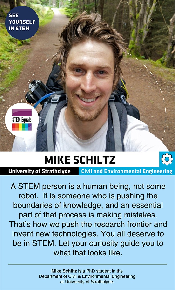 Mike Schiltz <a href="/likes_rocks/">Mike_likes_rocks</a> PhD student <a href="/StrathCivEng/">Department of Civil & Environmental Engineering</a> <a href="/StrathEng/">Strathclyde Engineering</a> <a href="/FafFclyde/">FAFFclyde</a> 

"A STEM person is a human being, not some robot. It is someone who is pushing the boundaries of knowledge, and an essential part of that process is making mistakes."

stemequals.ac.uk/Initiatives/Se… /16