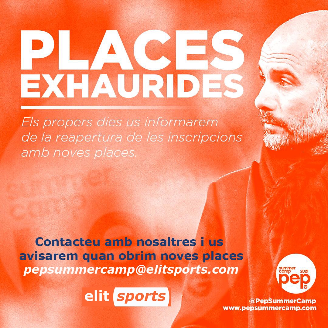 💥PLACES EXHAURIDES
😄 Molt contents per la rebuda del @pepsummercamp  que en 72h ens ha fet exhaurir les places.
➡️ Segurament aviat tindrem més places disponibles.
ℹ️ Contacteu per mail pepsummercamp@elitsports.com