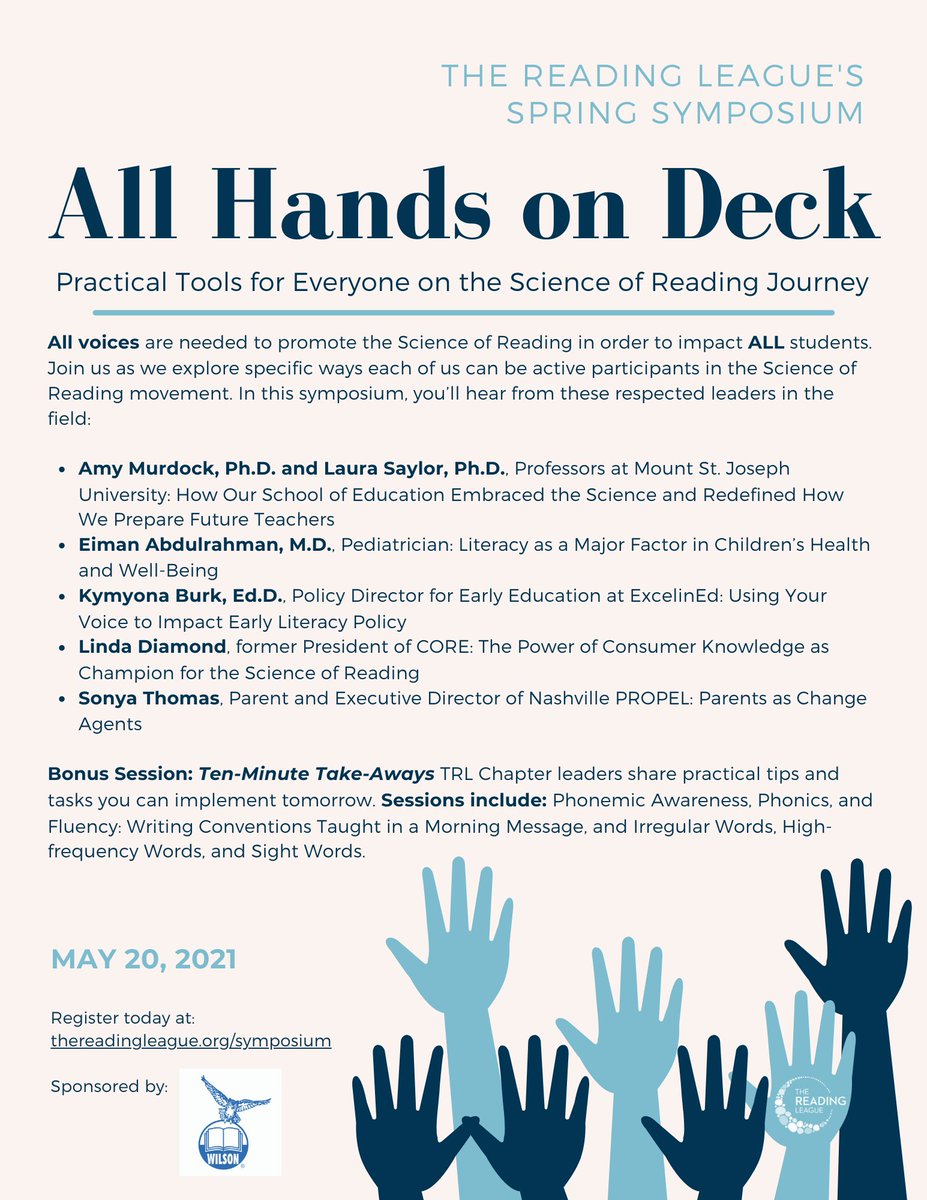 We need YOUR voice. Here is the speaker list for our Spring Symposium - All Hands on Deck.  Register today:
thereadingleague.org/symposium/