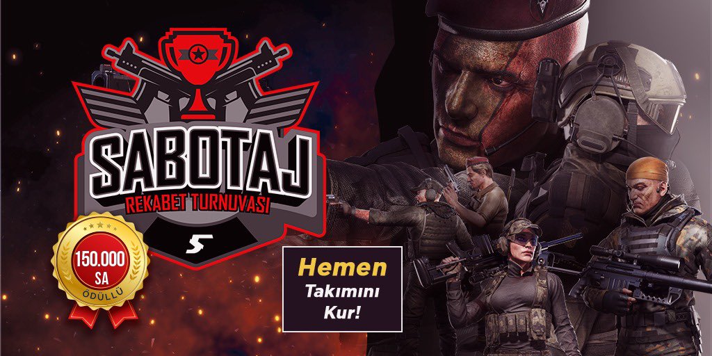 Sabotaj Rekabet Turnuvası’nda yerini aldın mı? 🧐

Her salı ve perşembe günleri düzenlenen olan bu turnuvada yerini al ve 150.000 Sabotaj Altını için mücadele et!

Perşembe günü için turnuva kayıtları açıldı, hemen kaydol ve yerini al!