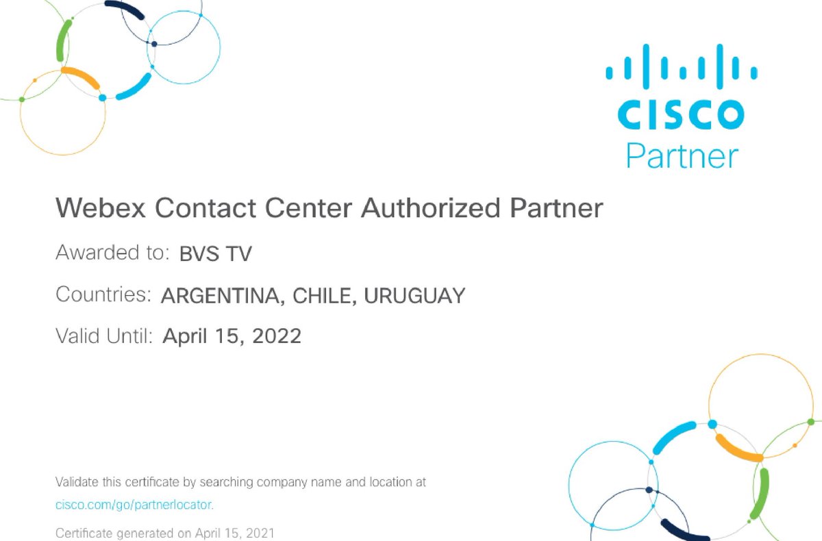 Hemos obtenido la certificación como Cisco Webex Contact Center Specialization Partner, siendo el único partner en la región (ARGENTINA-CHILE-PERU-URUGUAY-PARAGUAY-BOLIVIA) que cuenta con este aval. <a href="/Cisco/">Cisco</a>