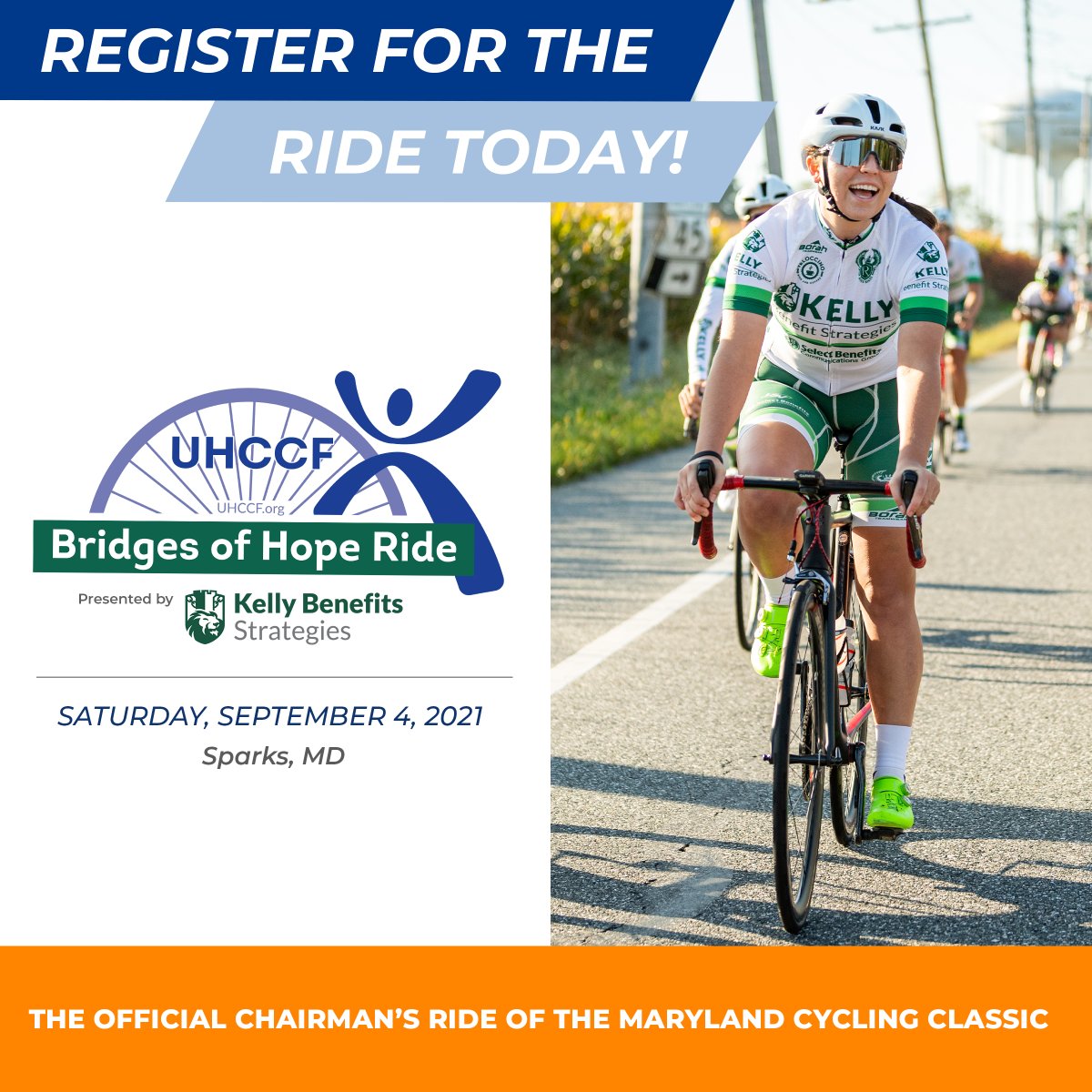 MarylandClassic's tweet photo. The UHCCF Bridges of Hope Ride p/b Kelly Benefits Strategies is the Official Chairman's Ride of the Maryland Cycling Classic support by @UHC.

The Ride takes place Saturday, Sept. 4, 2021 and benefits the UHC Children's Foundation. Register today at https://t.co/HsnMiahjWM. https://t.co/TUSA8qYRK0