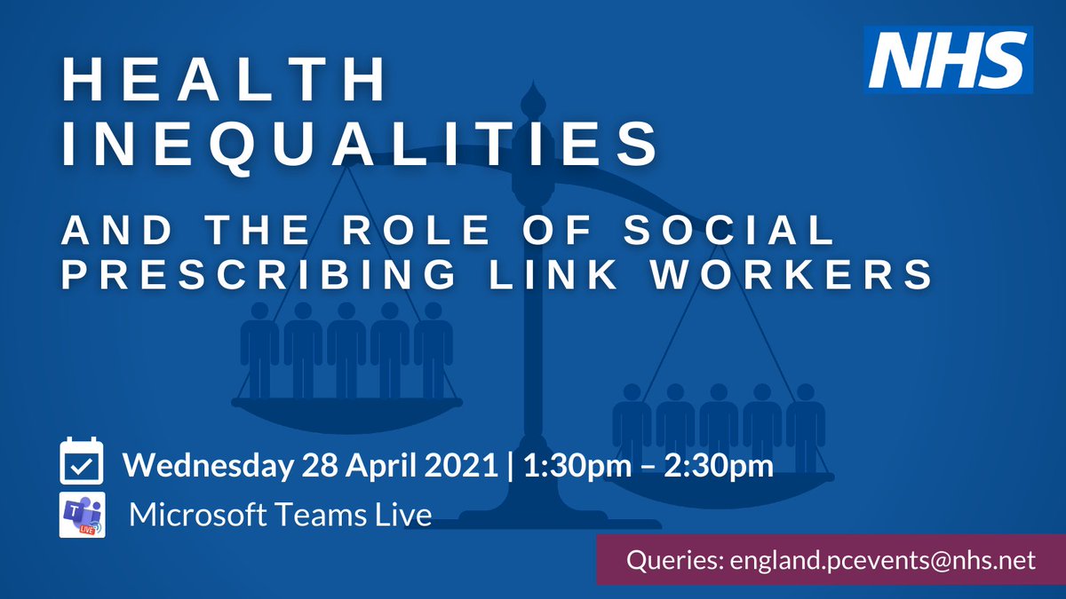 Pers_Care's tweet photo. Webinar: Reducing Health Inequalities through Social Prescribing.

📅Wed 28 April, 1.30-2.30.

Hear from key speakers on the topic of health inequalities, the social determinants of health and examples of proactive social prescribing link worker practice.

https://t.co/3n4nNcnvgM https://t.co/OFkGXYKtKk